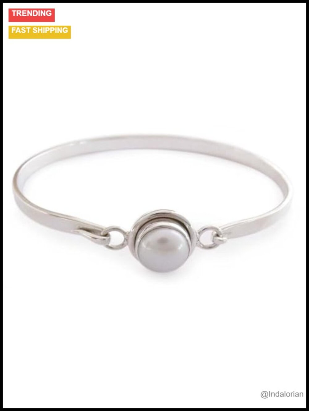 Sterling Silver Pearl Bangle Bracelet Handcrafted 7" S-Hook